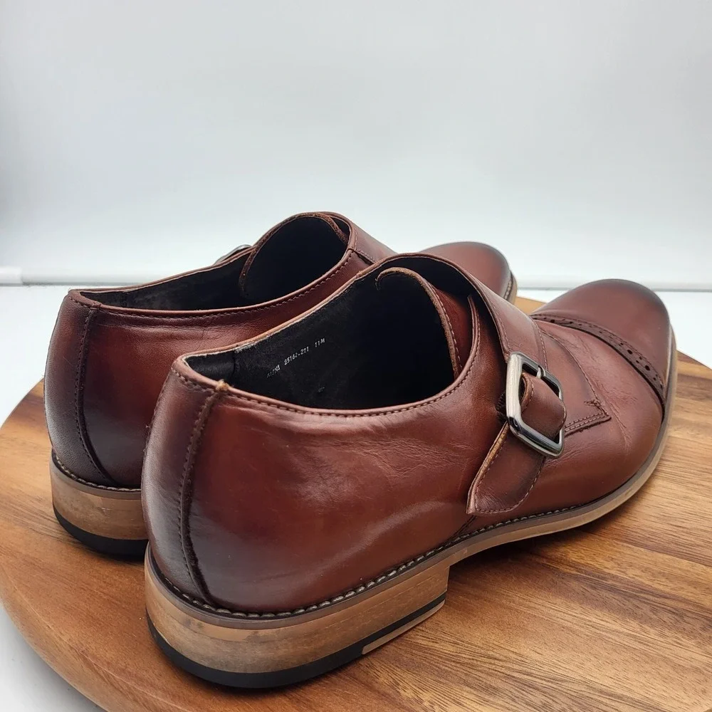 Stacy Adams Monk Strap Shoes Mens Sz 11 M‎ Brown Leather Cap Toe